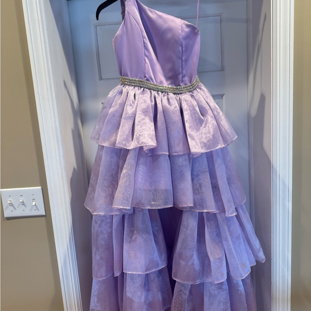 Lilac Layered Tulle One-Shoulder Girls' Formal Dress